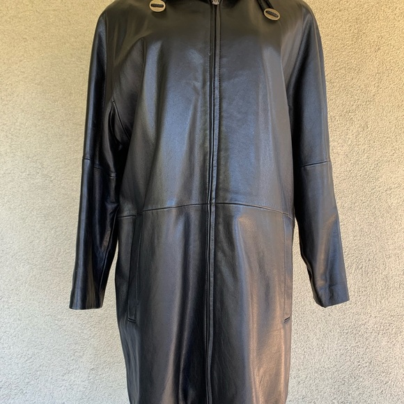 “Collezione” Kid Leather Jacket Coat Black Hood - Picture 10 of 12